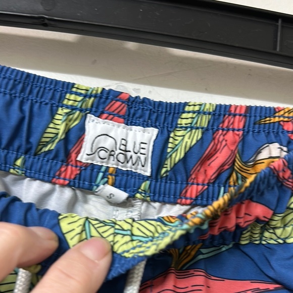 Blue Crown Tropical Floral Print Blue Swim Shorts - Picture 2 of 2